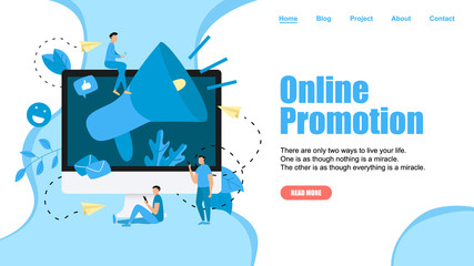 Online Business Advertising Promotion. Big Megaphone and Business icon. Advertisement Marketing Concept. Vector illustration.	