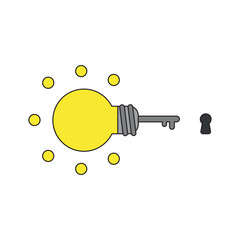 Vector icon concept of glowing light bulb key and keyhole.