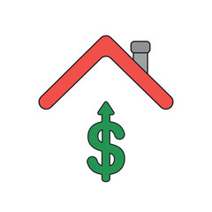 Vector icon concept of dollar symbol arrow up under house roof.