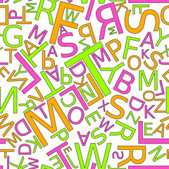 Background with letters scattered chaotic, seamless pattern