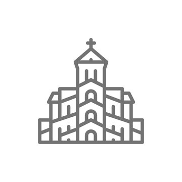 Georgian Orthodox Church, Tbilisi Line Icon.