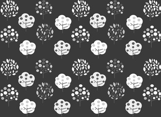 白黒の木々のテクスチャ（黒地）