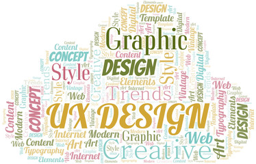 Ux Design word cloud. Wordcloud made with text only.