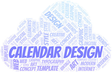 Obraz premium Calendar Design word cloud. Wordcloud made with text only.