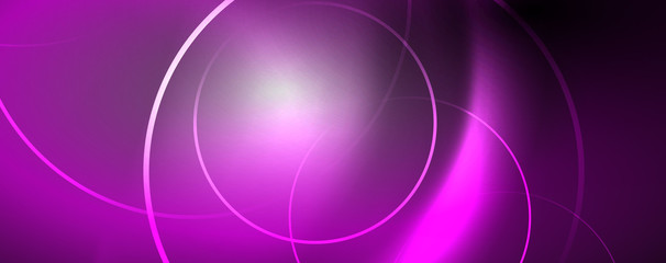 Shiny neon lights, dark abstract background with blurred magic neon light curved lines