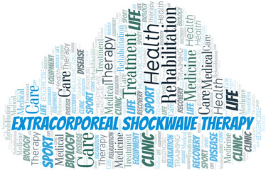 Fototapeta premium Extracorporeal Shockwave Therapy word cloud. Wordcloud made with text only.
