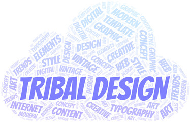 Obraz premium Tribal Design word cloud. Wordcloud made with text only.