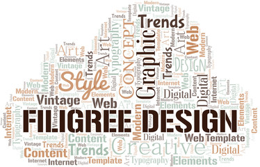 Filigree Design word cloud. Wordcloud made with text only.
