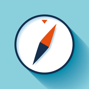 Compass icon in flat style, nautical tool on color background. Vector design element for you business project