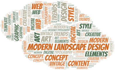 Obraz premium Modern Landscape Design word cloud. Wordcloud made with text only.