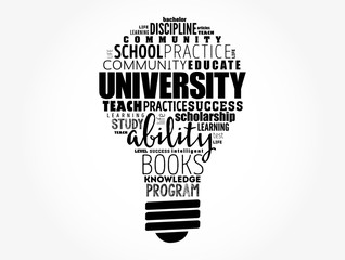 University light bulb word cloud collage, education concept background