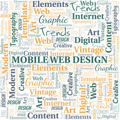 Obraz premium Mobile Web Design word cloud. Wordcloud made with text only.