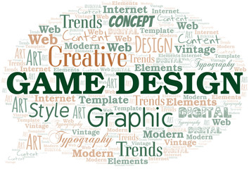 Game Design word cloud. Wordcloud made with text only.