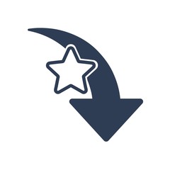 Reduction rating, relevance. Vector  icon star, arrow pointer . White background.