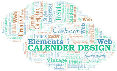 Calender Design word cloud. Wordcloud made with text only.