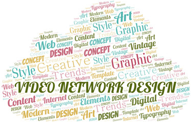 Video Network Design word cloud. Wordcloud made with text only.