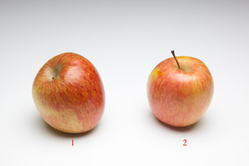 Manzana y media manzana sobre fondo blanco