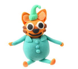 plasticine cat isolated on white background. modelling clay