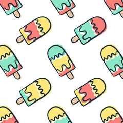 Hand draw doodle Ice cream seamless pattern. Summer background design