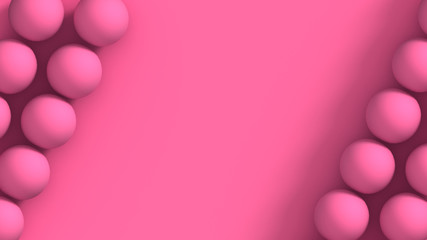 Abstract pink background with beautiful spheres for cosmetics product posters, placards and brochures. Small beads on pink background. 3D render