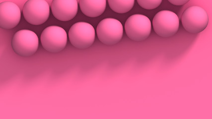 Abstract pink background with beautiful spheres for cosmetics product posters, placards and brochures. Small beads on pink background. 3D render