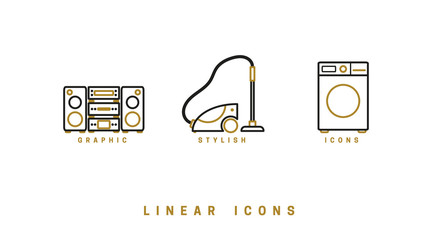 Set of outline vector home appliances icons for web design in simple linear style isolated on white background