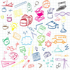Back to school, Education concept background with line art icons and symbols