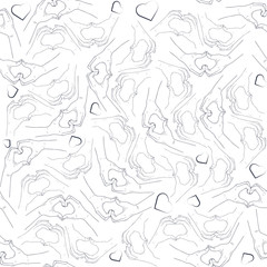 Vector sketch illustration. female hands.  Line Art. Seamless pattern. heart