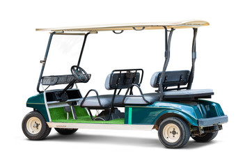 Golf cart or golf car isolated on white background with clipping path