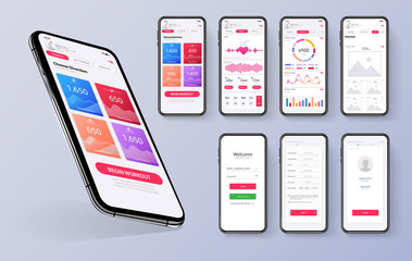 Different UI, UX, GUI screens fitness app and flat web icons for mobile apps, responsive website including. Web design and mobile template. Red trends design. Fitness Dashboard - stock vector