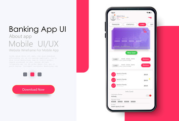 Online Banking Mobile Apps UI, UX, GUI set with wallet, shopping, my Account, fund Transfer,  bill payment, products details. Mobile banking interface vector template. Online payment. E-payment screen