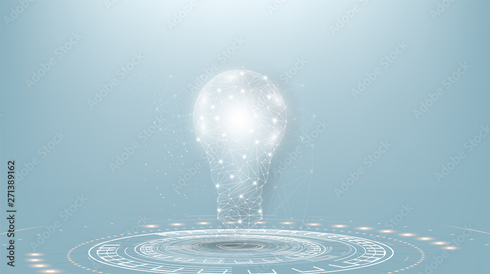 Leinwandbilder lightbulb low poly design with connecting dots, stars. internet technology icon triangle polygonal n