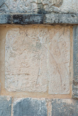 Panther engraving on stone of a Mayan temple, in the archaeological area of Chichen Itza, on the Yucatan peninsula