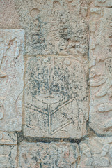 Stone engraving depicting a Mayan warrior, in the archaeological area of Chichen Itza, on the Yucatan peninsula