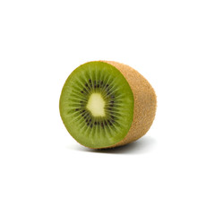 Ripe whole kiwi fruit and half kiwi fruit isolated on the white background.