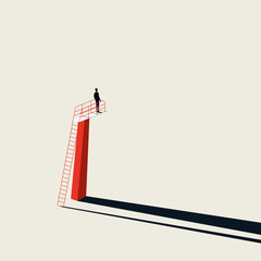 Business opportunity and challenge vector concept with businessman on jumping board. Minimalist art style. Symbol of ambition, achievement, success, motivation.