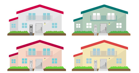 Detailed cottage houses. flat vector illustration set (color variations).