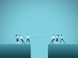 Business tug of war vector concept. Symbol of competition, market share, struggle, rivalry and also teamwork and leadership.