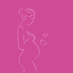 Obraz na płótnie Canvas pregnant woman waiting for baby outline drawing vector illustration EPS10