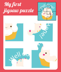 Jigsaw puzzle for toddlers. Match pieces and complete picture of cute cupcake. Educational game for children and kids.