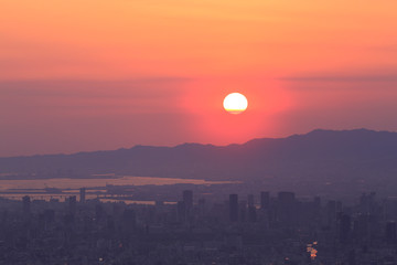 生駒山上からの素晴らしい夕景