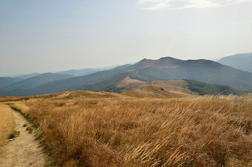 Bieszczady mountains in Poland in Summer. Upland in the southeastern Poland. Hills near to 