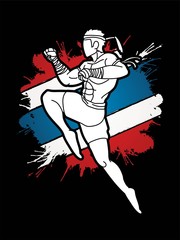 Muay Thai action , Thai boxing jumping to attack Cartoon graphic vector 
