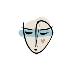 Simple hand drawn trendy line drawing face. Abstract print for clothes, textile and other. Vector illustration
