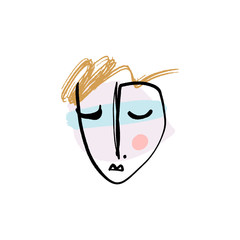 Simple hand drawn trendy line drawing face. Abstract print for clothes, textile and other. Vector illustration