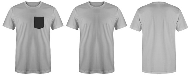 Blank t shirt set bundle pack. soft grey t shirt isolated on white background with three different...
