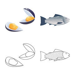 Vector design of fresh  and restaurant icon. Collection of fresh  and marine   stock symbol for web.