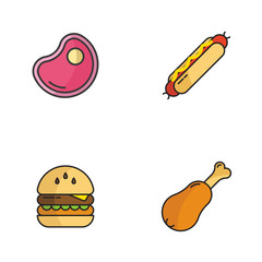 Food icon set in outline style with pastel color