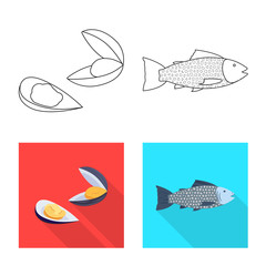 Isolated object of fresh  and restaurant sign. Collection of fresh  and marine   vector icon for stock.