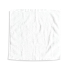 White cotton towel mock up template square size fabric wiper isolated on white background with clipping path, flat lay top view